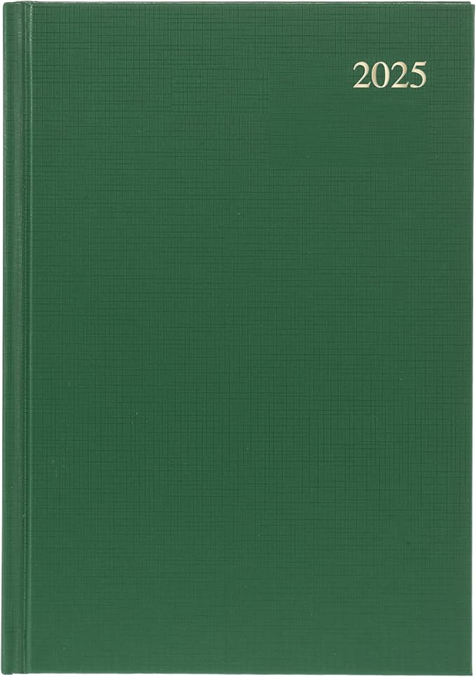 Collins Essential 2025 Business Diary - A4 Day to a Page Planner with Leathergrain Hardback Cover - Green - ESSA41.52-25