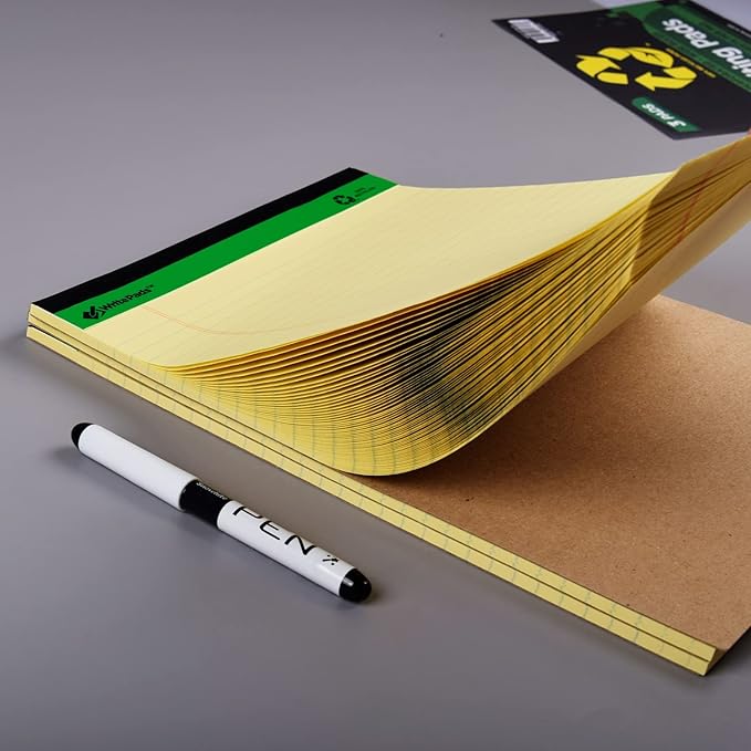 KAISA Legal Pad Writing Pads, 8.5"x11.75" Wide Ruled Legal Pad, Recycled Paper Pad, 65sheet/pad 3Pad, KSU-07471