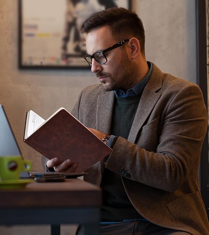 Lined Journal Notebook for Men Women, 200 Numbered Pages Leather Hardcover Journal with Pen, A5 Journaling Notebooks, Thick Paper College Ruled Journals for Writing Work Business 5.75'' X 8.38'' Brown