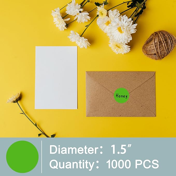 Hybsk 1.5 inch Circle Color Direct Thermal Stickers Shipping Labels for Barcodes,Name Tag,DIY Logo Design,Inventory– Compatible with Zebra,Rollo,Munbyn,and More-1000 pcs (1.5 inch,Green)
