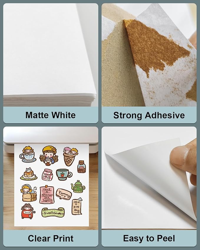 100 Sheets 8.5x11 Printable Sticker Paper work with Inkjet, Laser Printer & Cricut Maker, Labelchoice Blank Matte White Full Paper Sticker Printer Paper, Self Adhesive A4 Letter Size Full Sheet Labels