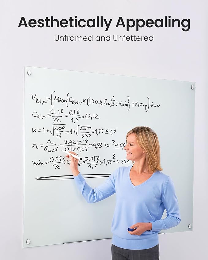 VUSIGN Glass Whiteboard 48" x 72" Magnetic Dry Erase for Office School, Home, Frameless Mounting, Includes 4 Magnets, 2 Markers and 1 Erasers