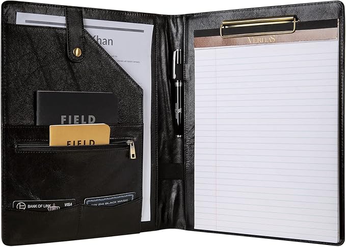 Leather Portfolio for Men, Leather Clipboard Engraved Padfolio, Personalized Leather Binder Leather Legal Pad Portfolio Christmas Gift for His/Her (Clipboard, Shiny Black-Standard)