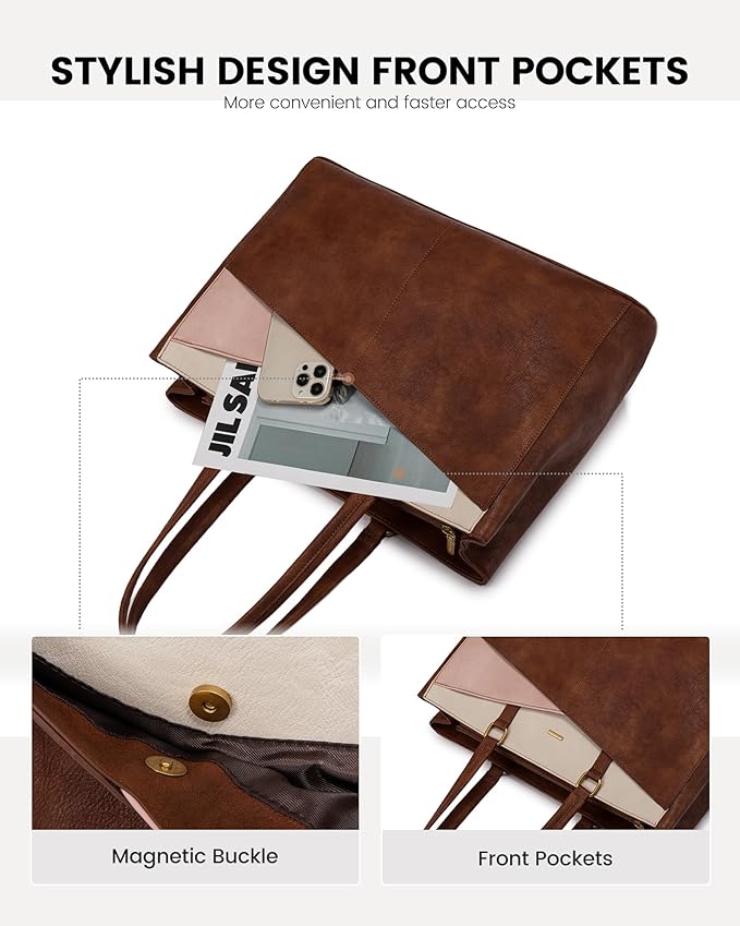 LOVEVOOK Laptop Bag for Women,15.6 Inch Laptop Tote Bag for Women,Vintage Leather Work Tote Bags Computer Teacher Bag,Waterproof Business Bag Office Briefcase