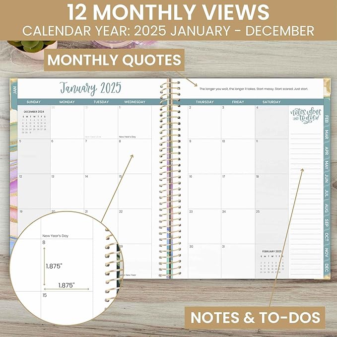 bloom daily planners 2025 Planner HARDCOVER (8.5" x 11") Calendar Year Day Planner (January 2025 - December 2025) - Appointment Goal Organizer - Monthly & Weekly Inspirational Agenda Book - Watercolor Waves