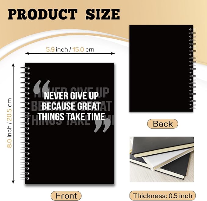 YAZMEEN Inspirational Blank Spiral Notebook（160 Pages） Never Give Up Because Great Things Take Time Hardcover Notebook Motivational Journal Gift Funny Birthday Gift for Teen Student Friend Coworker