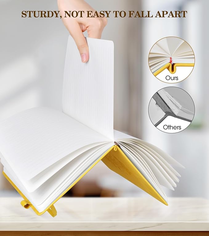 Lined Journal Notebook for Women, A5 Yellow Hardcover Leather Journals for Writing, 200 Pages Travel Daily Journal,Thick College Ruled Notebook for Work School, Note Taking, Business 5.75'' X 8.38''