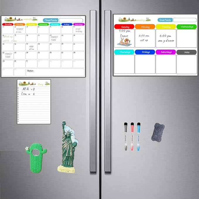 Magnetic Dry Erase Calendar for Refrigerator，Fridge Calendar Magnet Combo - Ideal for Dry Erase, Magnetic Calendar, and Home Decor