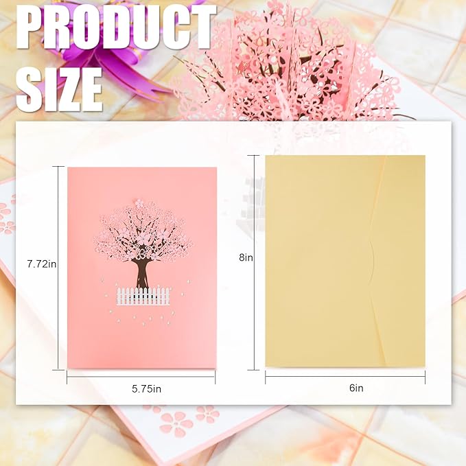 Wanateber 3D Pop Up Aniversary Card with Cherry Tree, Pop Up Lovers Wedding Card, Birthday Cards for Wife, Husband, Lovers, Couple, Romantic Valentines Day Cards, Greeting Cards for Mothers Day