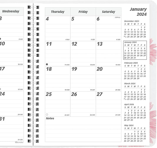 Brownline 2024 Pink Essential Monthly Planner, 14 Months, December 2023 to January 2025, Twin-Wire Binding, 8.875" x 7.125", Pink Daisy Design (CB1200G.05-24)