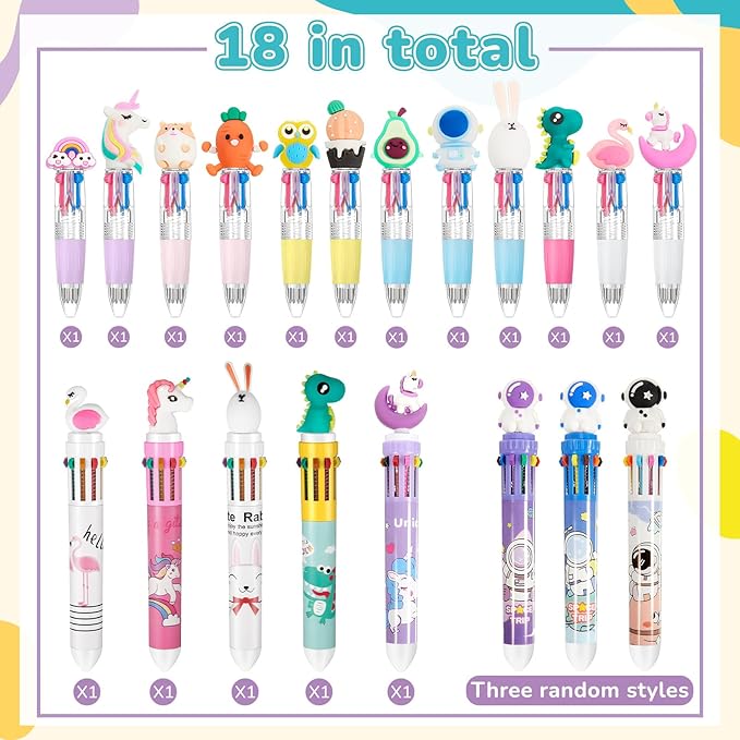36 Pcs Multicolor Pen in One Include 4 In1 and 10 in 1 Colored Cute Pens Retractable Cartoon Ballpoint for Valentine‘s Day Birthdays Office Gifts (Cute)