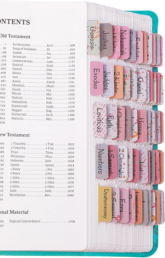 Laminated Bible Tabs for Women & Men - Large Print Tabs for Study Bibles, Boho Theme for Easy Navigation and Quick Reference - Easy-to-Read and Apply Tabs for All Ages-Floral