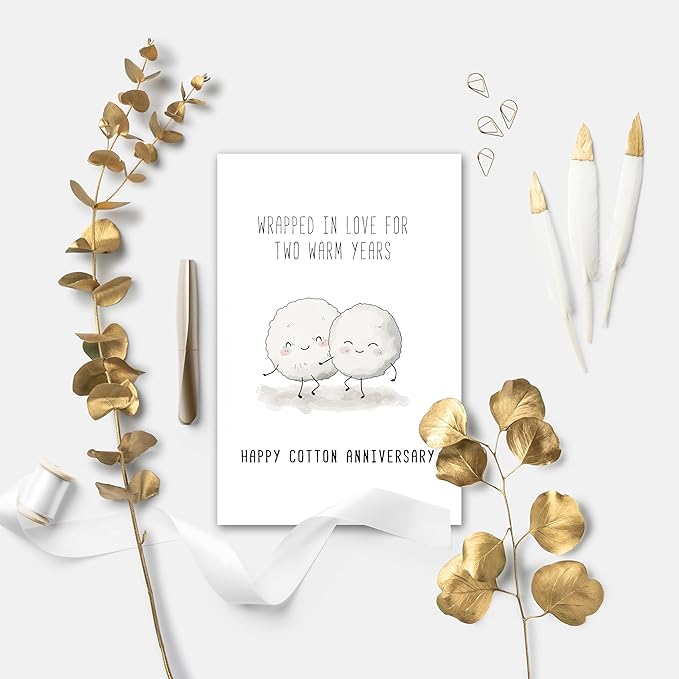 Cute 2nd Anniversary Card, Funny Cotton Balls Anniversary Card for Men Woman, Sweet Second Wedding Anniversary Card for Husband Wife, Happy Cotton Anniversary