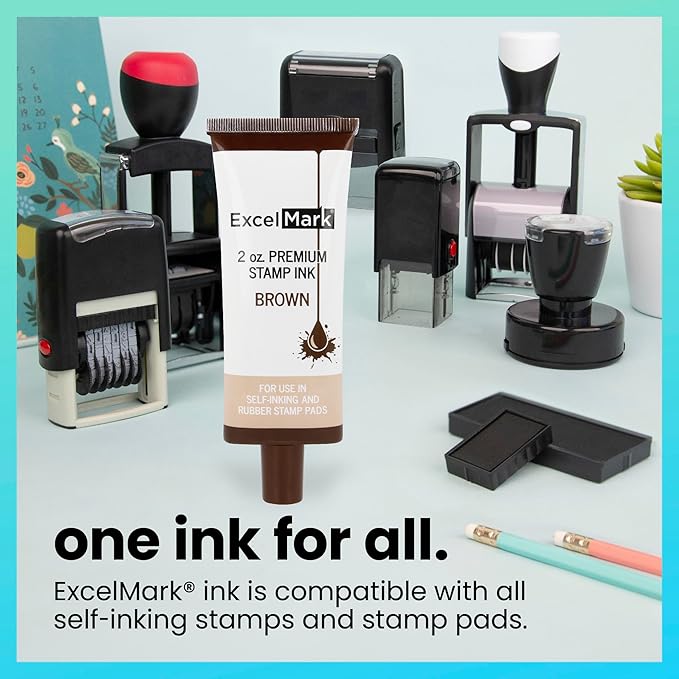 ExcelMark Self Inking Stamp Refill Ink - 2 oz. - Brown Ink