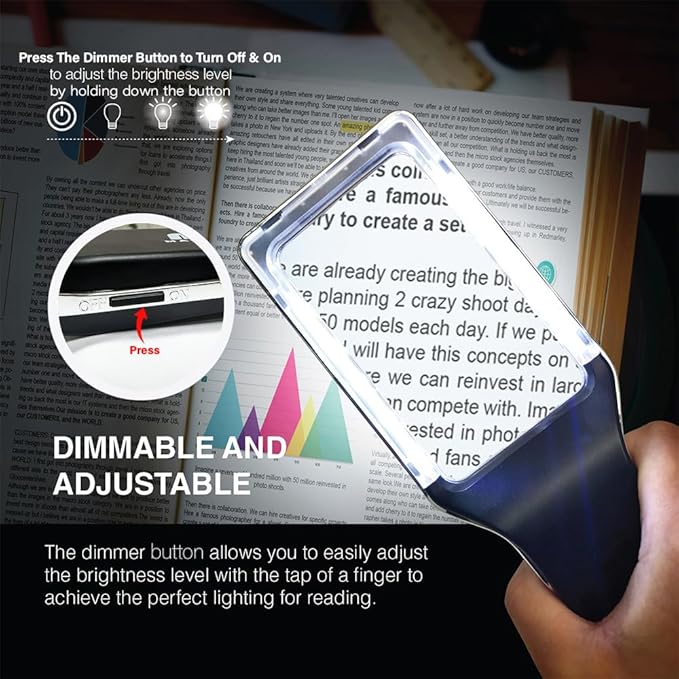 MagniPros Patented 6X Rechargeable Magnifying Glass with 3 Color Light Modes & Anti-Glare Lens - Relieve Eye Strain | Perfect for Low Vision Seniors, Macular Degeneration & Fine Print