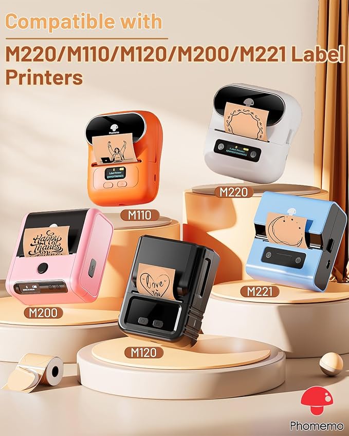 Phomemo Labels-Brown Sticker Circle Thermal Label for Jam and Jelly Jar Labels, and More (1.96" x 1.96" Round, 140 Labels/Roll) Compatible with M110/M220/M221/M110/M120/M250, Black on Brown, 50 x 50mm