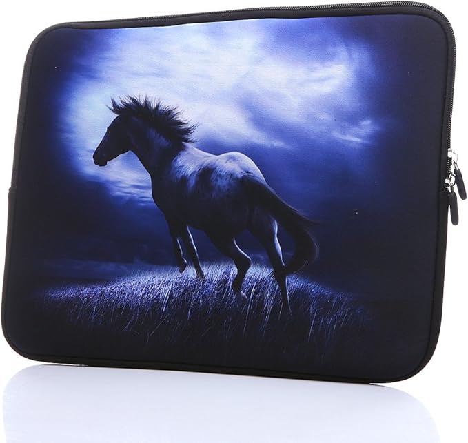 13.3-Inch to 14-Inch Laptop Sleeve Case Neoprene Carrying Bag with Hidden Handles for MacBook/Notebook/Ultrabook/Chromebooks (Blue Horse)