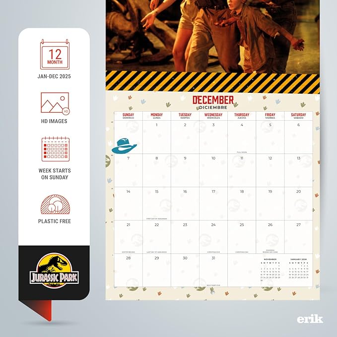 Jurassic Park Wall Calendar 2025 12" x 12" FSC® Plastic Free - Starts Week On Sunday | Square Wall Calendar | Family Planner Calendar 2025 | Jurassic Park Calendar 2025 | Jurassic Park Movies | Jurassic Park Merchandise