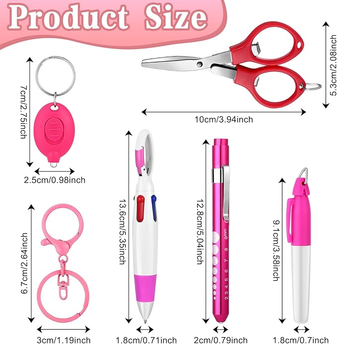 12 pcs Nurse Pen Set Two Colors Pink Purple Include Permanent Marker Pen Pen Lights for Nurses Retractable Ballpoint Pen Nursing Keychain Clip Foldable Scissors LED Flashlight Keychain for Nurses