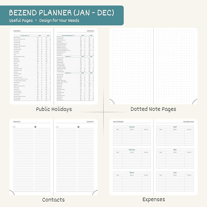 BEZEND Pocket Calendar 2025 for Purse 3.5" x 6", 2025 Pocket Planner Daily Weekly & Monthly with Pen Holder, Small Agenda 2025 with Vegan Leather Hard Cover - Sky Blue
