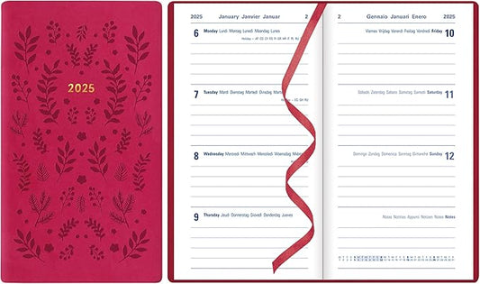 Letts of London Woodland 2025 Weekly Planner, 12 Months, January to December, Sewn Binding, Medium Pocket, 5.875" x 3.125", Multilingual, Pink (C082174-25)