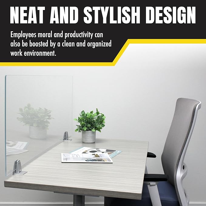 Obex Clear Acrylic Desk Mounted Privacy Panel, 12", Aluminum