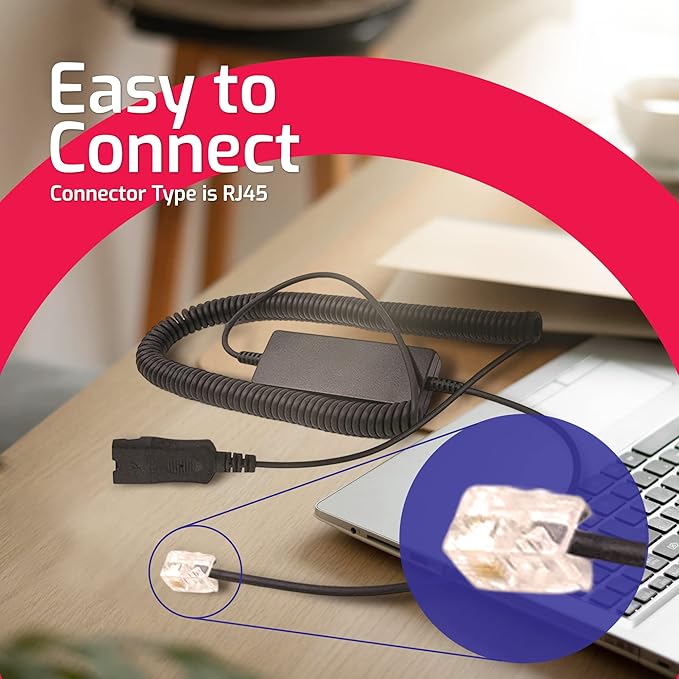 Global Teck Intelligent Cord (4ft) Compatible with Plantronics, AddaSound Headsets - QD to RJ9 with Quick Disconnect Headset Connector