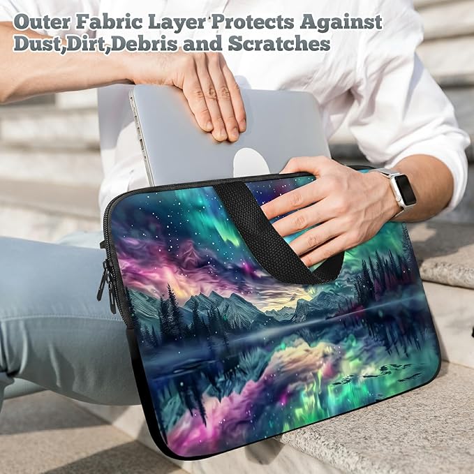 Laptop Sleeve Case Bag 15 inch, Aurora Landscape Slim Carrying Case Durable Handbag Travel Laptop Bag for 15 inch MacBook Air M3/M2/15 Pro/Surface Laptop 7/6/5/4/3/ Dell XPS 15 Plus