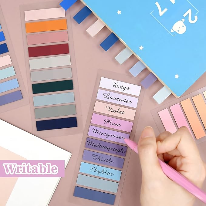 SIQUK 4200 Pieces Sticky Tabs for Annotating Books Tabs Morandi Sticky Flags Clear Transparent Page Markers Strip Page Flags Colored Tabs Writable and Repositionable Book Annotation Tabs