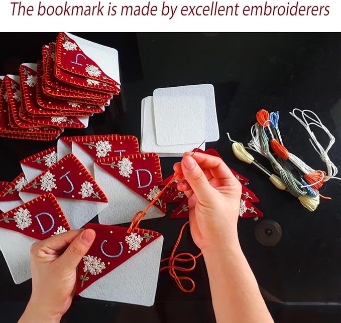 Personalized Hand Embroidered Corner Bookmark, Bookmarks for Women, Personalized Bookmark for Books, Cute Flower Book Mark, Hand Stitch Gift for Women for Book Lovers by HNQCPCVU (K, RED)