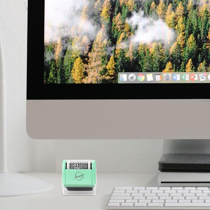 Miseyo Identity Theft Protection Roller Stamp Set - Mint Green (6 Refill Ink Incleded)