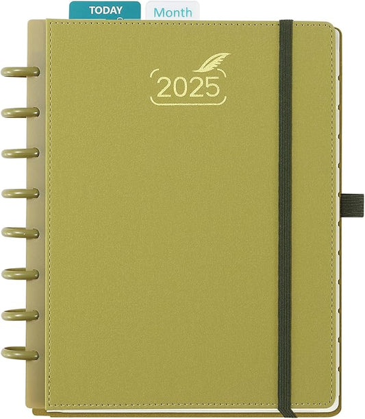 BEZEND Life Planner 2025 Weekly & Monthly Family Organizer with 6 Columns 7" x 9" - Agenda 2025 Family Calendar with Tabs, Pocket & Tear-off Shopping List, Disc Bound Flexible Cover - Mustard