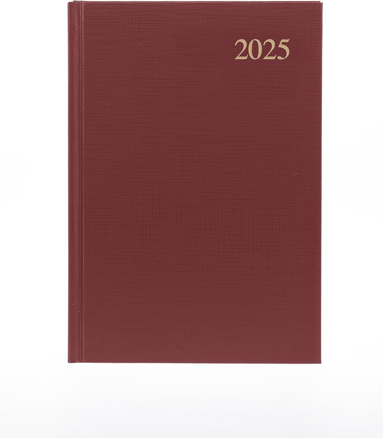 Collins Essential 2025 Business Diary - A5 Day to a Page Planner with Faux Leather Hardback Cover - Maroon - ESSA51.78-25