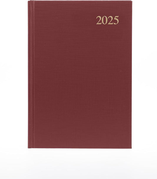 Collins Essential 2025 Business Diary - A5 Day to a Page Planner with Faux Leather Hardback Cover - Maroon - ESSA51.78-25