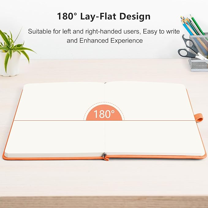 RETTACY Blank Journal Notebook, A5 Blank Journal with 192 Pages, 5.7'' × 8.3'' Medium Size, 68 LB/100 GSM Thick Paper, Leather Hardcover, for Sketching, Drawing, Painting (Orange)