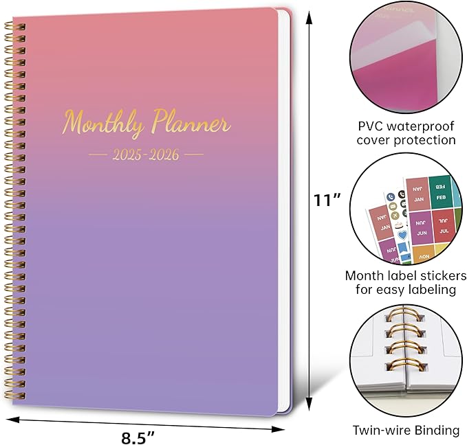 Monthly Planner 2025-2026, 2025 Calendar 24 Months Planner, JAN 2025 - DEC 2026, 8.5"x11", Personal Organizer with Monthly Goals, To-Do List, Habit Tracker, 24 Months for School Office Home Planning