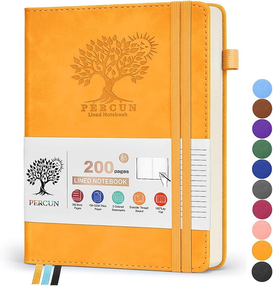 Lined Journal Notebook for Women and Men,Hardcover Leather Journaling Notebook for Writing, Travel, Business, Work and School,200 Pages A5 Notebook for Note Taking, Diary 5.9" × 8.5" - Yellow