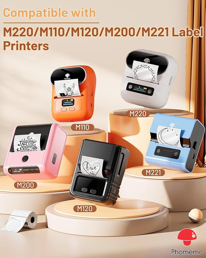 Phomemo Transparent Thermal Labels for M110/M220/M221/M120/M250 Label Maker,1.96"x1.96"(50x50mm),140 Labels/Roll, Multi-Purpose Self-Adhesive Phomemo Original Labels for Barcode/Logo/Business/Home Tag