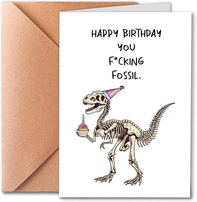 Dinosaur Birthday Greeting Card, Funny & Sarcastic, Blank Inside, Unisex-Adults, 5x7 inches