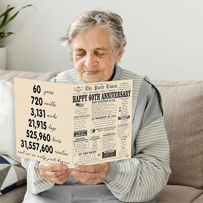 YiKaLus Large 60th Anniversary Card Gift for Parents, Vintage 60 Years Marriage Aday Gift Ideas for Women Men, Naughty 60 Anniversary Decorations for Husband Wife