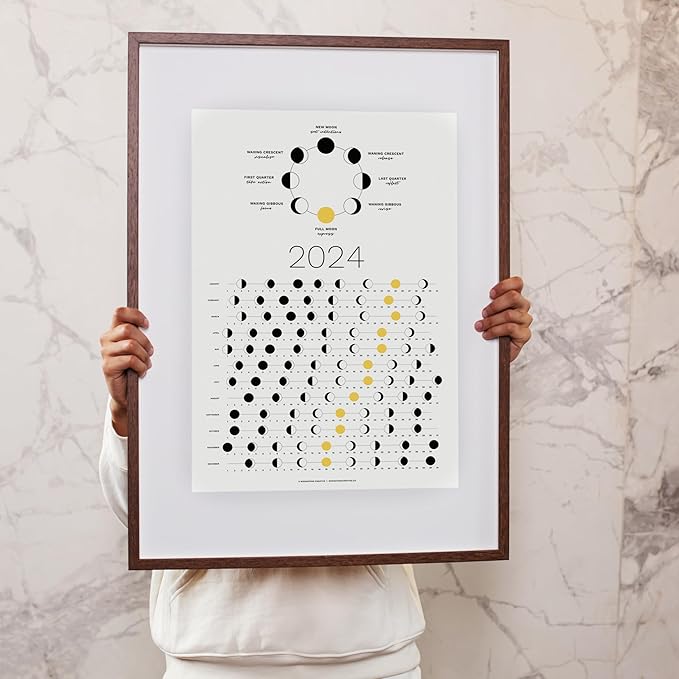2024 Moon Phase Calendar (SHIPS FLAT) - Hangable Light Lunar Wall Poster - Great as a Unique Gift, Moon Tracking, Wall Décor & Art, Astrology Decorations - A Celestial Calendar - by Thankful Greetings