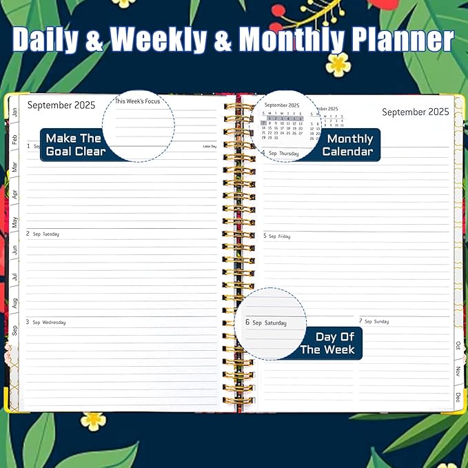 Weekly Planner 2025, Academic Year Weekly and Monthly Planner from JANUARY.2025 - DECEMBER.2025, 8.5" X 6.2", Daily Planner Notebook with Tabs for Women, Perfect Organizer
