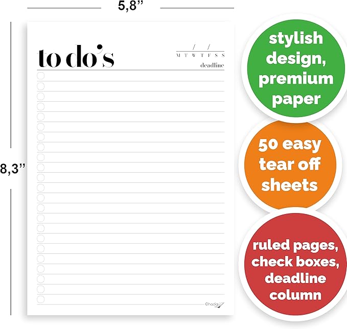 To Do List Notepad - 2 Pack, A5 Size (8.3"x5.8") Premium Thick Paper With Cardboard Back Support, Undated Daily Planner Notepad, Daily To Do List Notebook, Ruled Pages, Checkboxes, Deadline Column.
