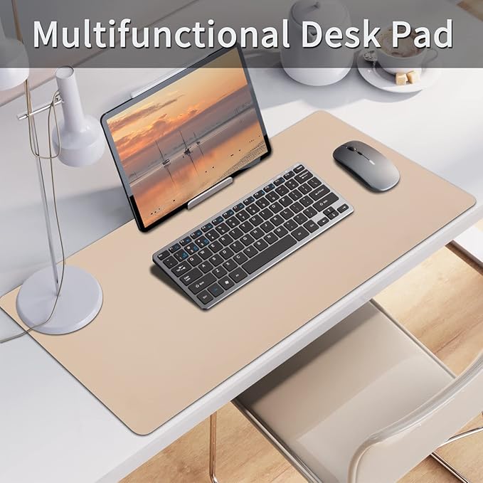Leather Desk Pad, Mouse Pad, Non-Slip Desk Protector Mat, Leather Desk Blotter, Computer Desk Pad, Waterproof Desk Mat for Office Home Decor - Beige (31.5×15.7 Inches)