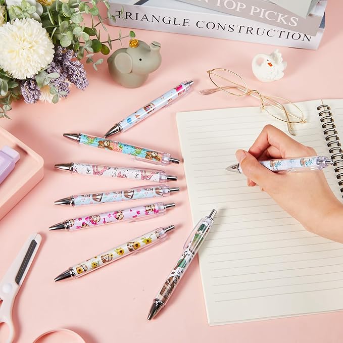 Ireer 8 Pcs Ballpoint Pens for Women 1.00 mm Cute Black Ink Fancy Pens Fine Point Smooth Writing for Journaling Aesthetic Office Supplies(Sloth)