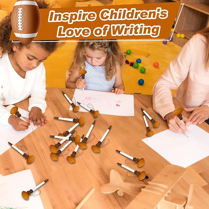 Lincia 24 Pcs Sport Funny Pen Hoop Ballpoint Novelty Bulk Plastic Sports Soccer Basketball Baseball Football Tennis Golf Themed Pen for Birthday Party School Award Party Favor Supplies(Football)