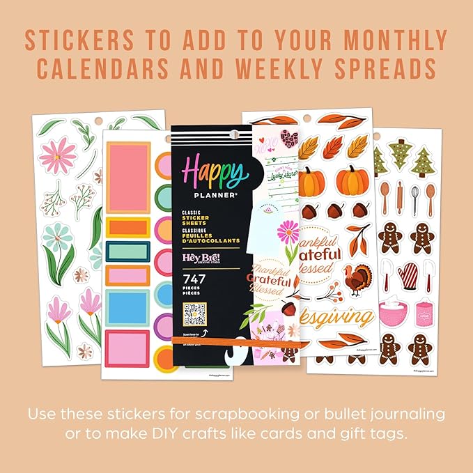 Happy Planner Sticker Pack for Calendars, Journals, and Planners, Easy-Peel Stickers and Scrapbook Accessories, Classic Size, Seasons of Joy, 30 Sheets, 747 Total Stickers