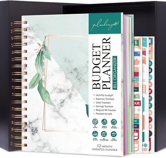 PLANBERRY Large Budget Planner & Monthly Bill Organizer with Pockets – Budgeting Book, Finance & Expense Tracker, 8.3x9.4″ (Natural Green)
