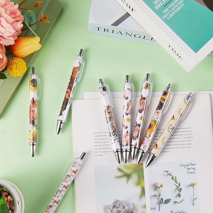 Ireer 8 Pcs Ballpoint Pens for Women 1.00 mm Cute Black Ink Fancy Pens Fine Point Smooth Writing for Journaling Aesthetic Office Supplies(Horse)