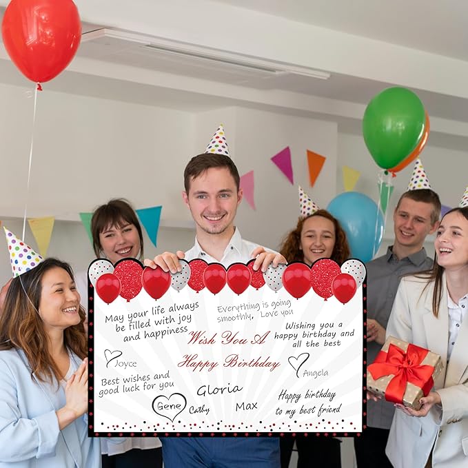 Jumbo Birthday Card with Envelope, Giant Guest Book Happy Birthday Greeting Cards, Large Birthday Card Gifts Party Supplies, Red Black Extra Big Birthday Card Decor